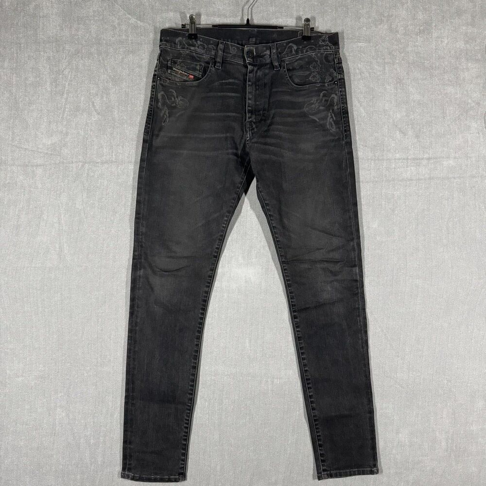 Diesel D-Strukt Jeans W32 L32 009KT Black Grey Paisley Scroll Print Stretch